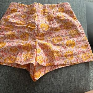 Zara High Waist Floral Shorts - Orange and Pink